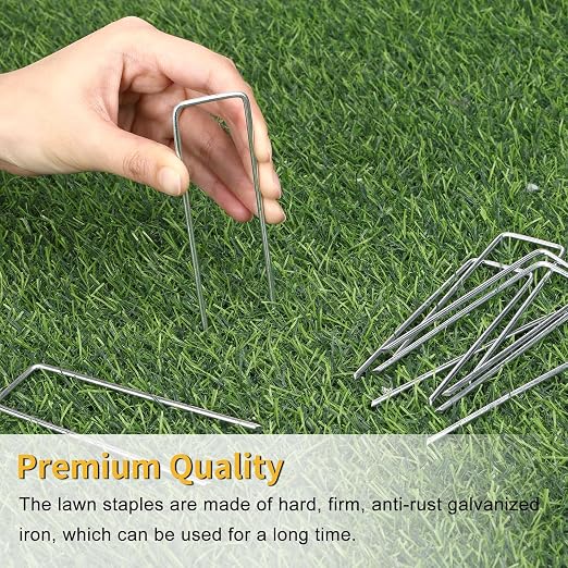 HongWay 60 Pack Landscape Staples 4 Inch, Galvanized Garden Stakes | 12 Gauge Ground Staples Sod Pins Yard Stakes for Landscape Weed Barrier Fabric, Gardening, Lawn, Turf, Irrigation Tube