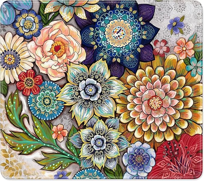 Mouse Pad, Minimalism Marble Style Computer Pad, Anti-Slip Rubber Mouse Mat with Stitched Edges for Gaming, Office, Laptop, PC, Women, 9" x 8" Thick 3 mm, Retro Flower