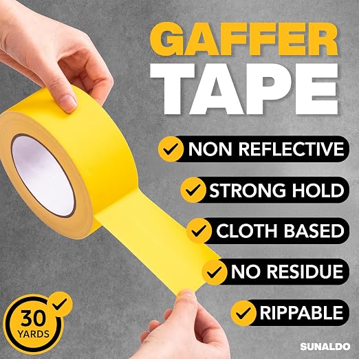 Gaffers Tape (2" x30 Yards) Heavy Duty, No Residue (6 Pack Yellow) | Professional Grade Floor Tape for Electrical Cords, Matte Finish Non Reflective, Weather Resistant