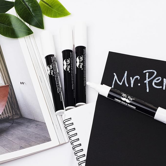Mr. Pen- White Chalk Markers for Blackboard, 4 Pack, Reversible Tip, White Liquid Chalk Marker, Non-Toxic Liquid Chalkboard for Windows and Glass, Erasable Markers
