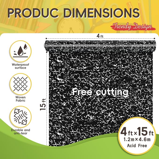 4x15ft Black Composition Bulletin Board Roll for Classroom & Office | Flawless self-healing fibers，hides unsightly pinholes，tough tear-resistant polyester，reduces ambient noise，for home DIY