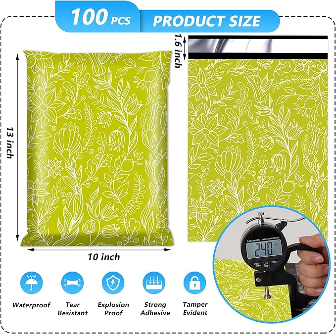 Poly Mailer 10x13 Inch 100 Pcs, Waterproof and Tear-Resistant Shipping Bags for Clothing, Strong Mailing Bags with Self-Seal, Cute Packaging Bags for Small Business - Flower