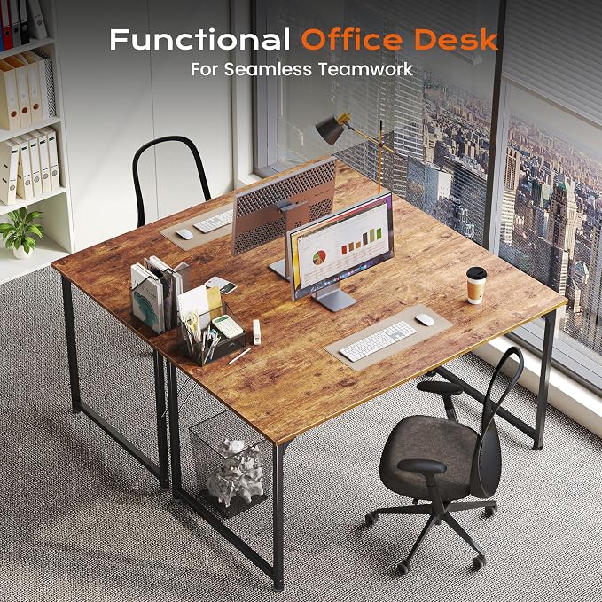 40 X 24 Inch Computer Desk with Deeper Desktop, Gaming Office Writing Work Desk for Home Office, Study, Bedroom, Work from Home, Metal Frame, Rustic Brown