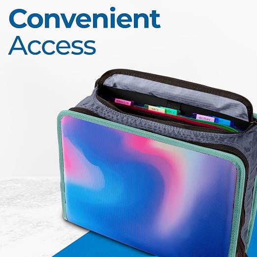 Case-it Zipper Binder | 3-Inch O-Rings | 600-Sheet | D-146 Northern Lights | Mighty Zip Tab, 5-Subject Expanding File Folder, Multiple Pockets, Storage Organizer, Shoulder Strap, School & Office