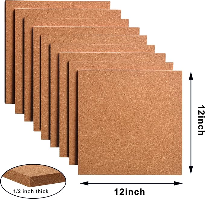 SUNGIFT Cork Board Tiles 12"x12" - 1/2 Inch Thick, 9 Pack | Self-Adhesive Square Bulletin Boards for Smooth Indoor Walls, with 100 Push Pins for Notes, Photos and Displays