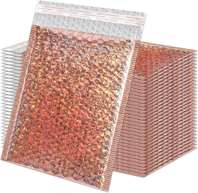 30Pcs Holographic Bubble Mailer,11x7In Cushion Envelope,Rose Gold | Metallic Mailing Envelopes Bubble Padded, Waterproof Self Sealing Poly Padded Envelope for Shipping Mailing Packing