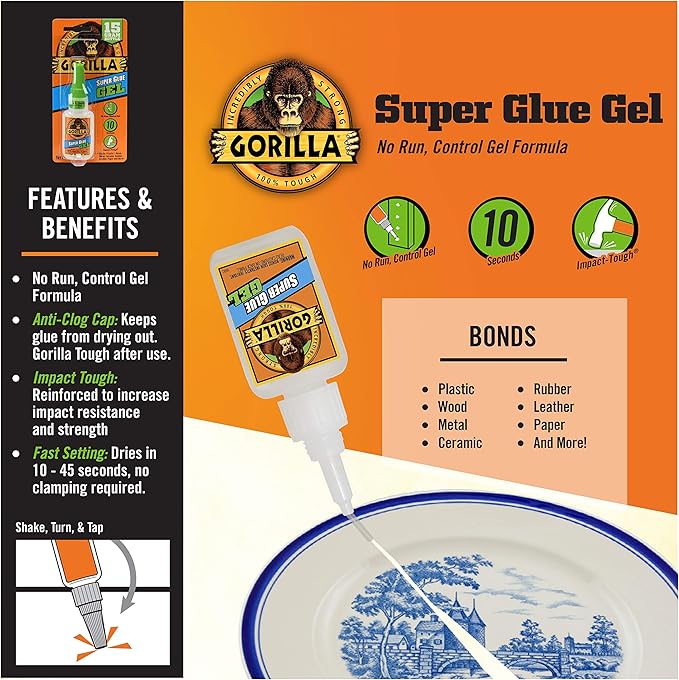 Gorilla Super Glue Gel, 15 Gram, Clear, (Pack of 4)