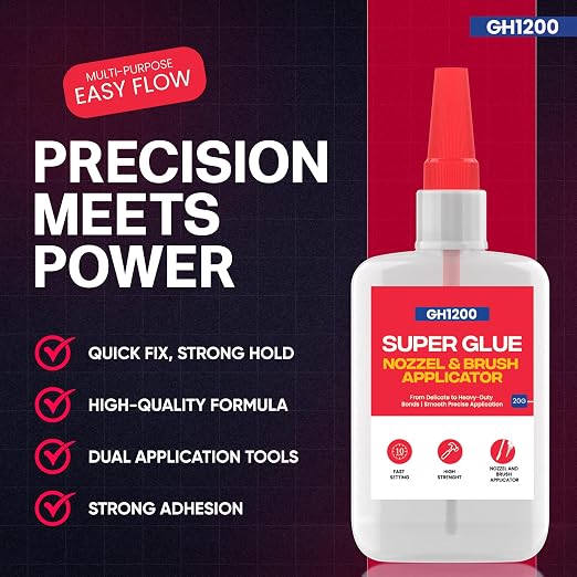 2 PCs (2-in-1) Super Glue with Brush Applicator & Nozzle, Mess Free Superglue Brush, Instant Never Dries, 3000 CPS Ca Glue, No Stain Clear Glue, Super Glue for Plastic, Rubber & More