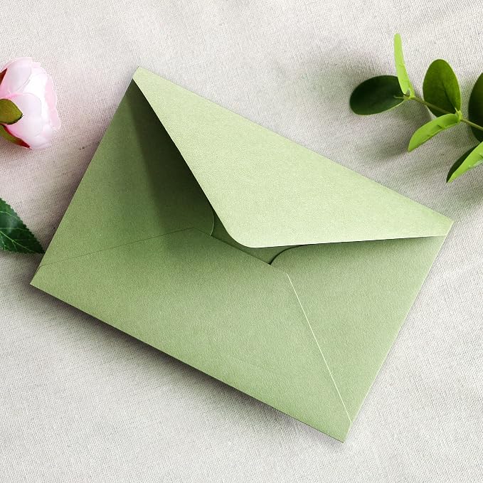 PONATIA 50 PCS/Pack A7 Envelopes, 5.25 x 7.25'' Sage Green Envelopes For 5 x 7'' Weddings Invitation Cards, Christmas Gift Cards, Acrylic Invitations, Photos and Any 5x7 Inserts