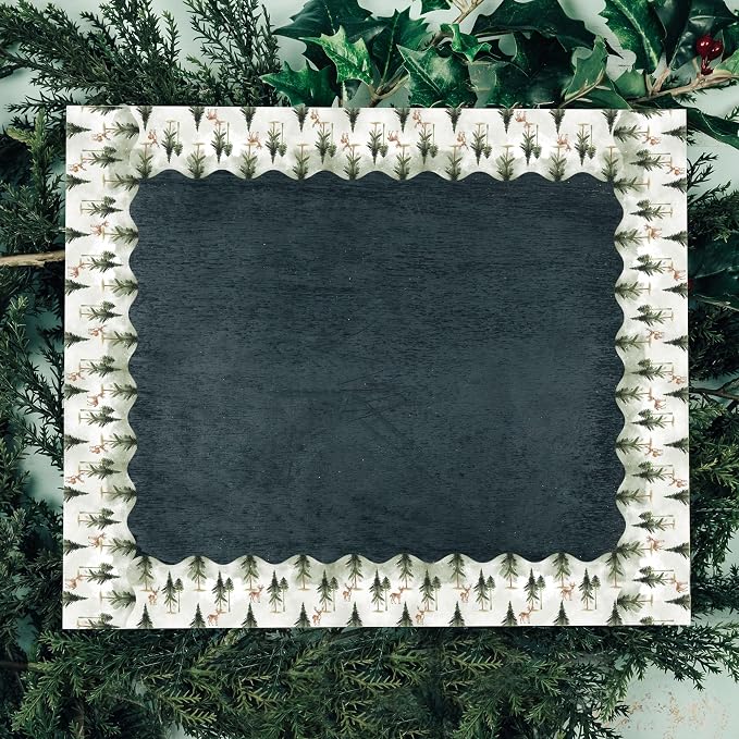 BeYumi Green Forest Border Trim - 65ft Back to School Sage Green Watercolor Forest Wonderland Rolled Border Trim Tree Deer Bulletin Board Borders Party School Classroom Office Home Chalkboard Decor