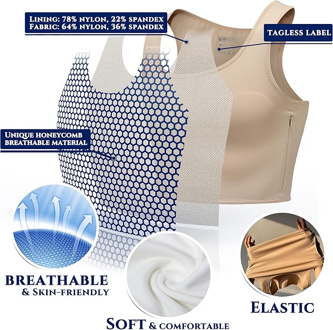 LGBT UNICORNS Chest Binder Trans FTM, Adjustable Bindfree Sizing Design, Skin-Friendly & Breathable, Nipple Covers Built-in