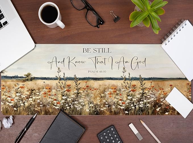 Christian Desk Mat Bible Flroal Mouse Pad for Desktop 31.5x11.8 | PSALM 46:10, Religious Mouse Pad for Desk, Jesus Aesthetic Desktop Mats for Desk, Bible Office Decoration for Women