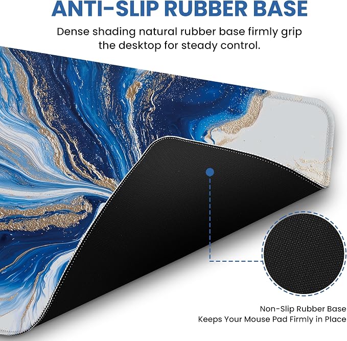 Aesthetic Desk Mat, Cute Ocean Marble Desk Pad Protector for Work & Decor, 31.5" x 11.8", Pretty Non-Slip Extended Mouse Pad for Office or Home