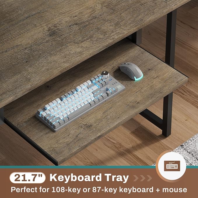 SEDETA L Shaped Gaming Desk with LED Lights and Pegboard for Home Office | Reversible 94.5" Computer Desk with Power Outlet, Keyboard Tray, Storage Shelves and Headphone Hook, Walnut Brown