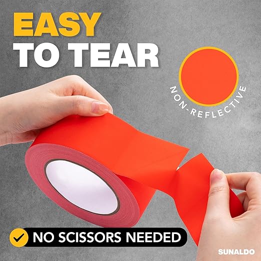 Gaffers Tape Heavy Duty, Easy to Rip, Residue-Free Professional Grade Floor Tape for Electrical Cords, Matte Finish Non Reflective, Weather Resistant (3, Red, 2" x 30 Yards)