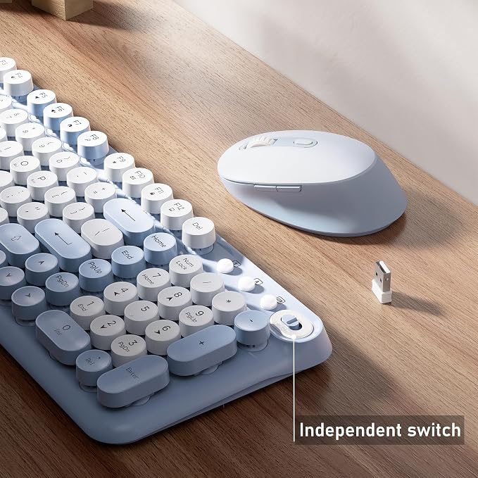 MPTOG Wireless Keyboard and Mouse Combo (Blue) | Full-Size 2.4G Set with Number Pad, Long Battery Life, Plug Play for Office and Student Use