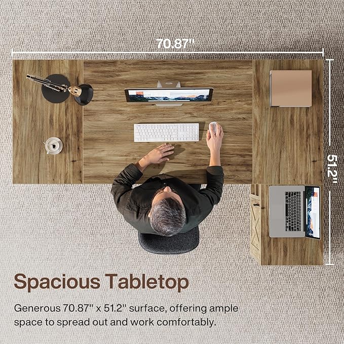 Tribesigns 71" L-Shaped Executive Desk with File Cabinet, Large Office Computer Table with Storage Shelves, Professional Business Furniture Workstation for Home Office, Rustic Brown