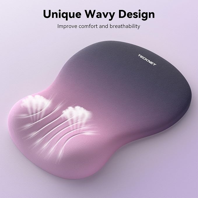 TECKNET Ergonomic Mouse Pad with Wrist Rest, Smooth Surface & Non-Slip Base | Memory Foam Mousepad with Wrist Support, Ergonomic Middle Concave for Laptop/PC, Pain Relief for Home Office, Gradient Purple