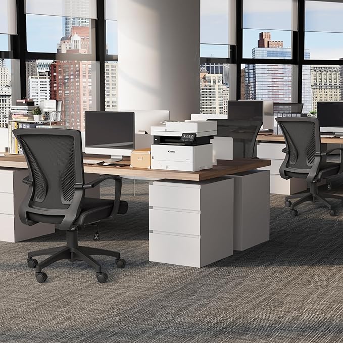 Furmax Office Chair Ergonomic Computer Desk Mesh Chair Mid Back Swivel Lumbar Support with Armrest (1, Black)