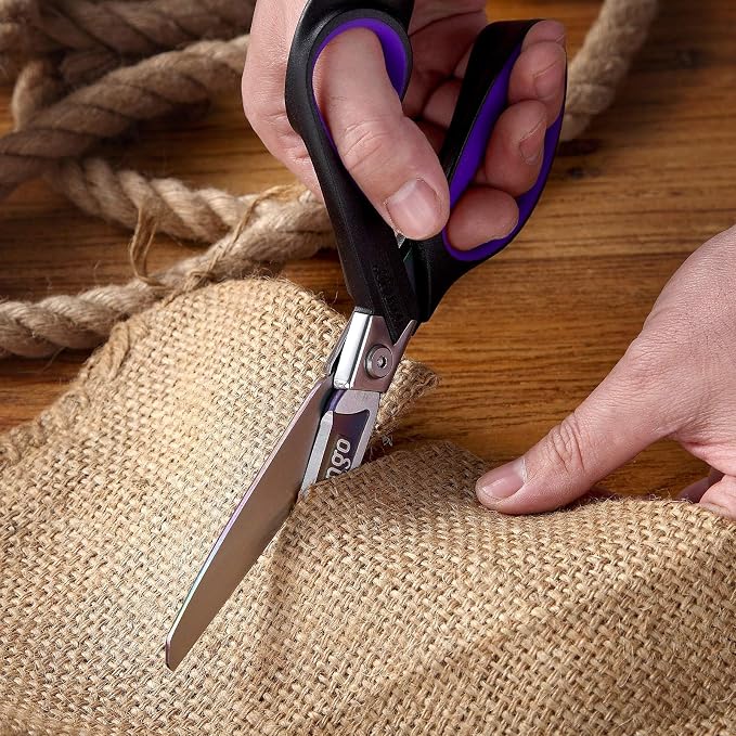 LIVINGO 9" Titanium Shears, Heavy Duty Scissors All Purpose, Purple/Black | Titanium-Coated Stainless Steel Blades, Ergonomic Right-Handed Scissors for Sewing, Carpet, Craft & Household Use