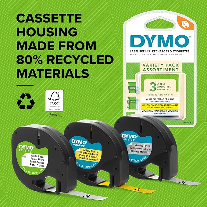 DYMO LetraTag 200B Bluetooth Compact Label Maker, Value Pack, Wireless Connection to iOS and Android, Includes 3 Assorted Label Tapes