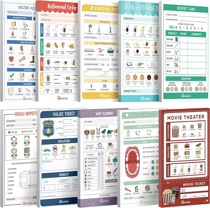 Tiny Expressions Pretend Play Notepads - 10-Pack Kids Play Pads | 40 Pages Each for Imaginative Role Play