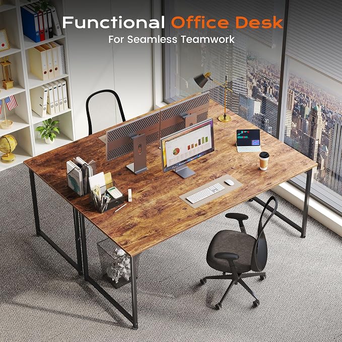 55 X 24 Inch Computer Desk with Deeper Desktop, Gaming Office Writing Work Desk for Home Office, Study, Bedroom, Work from Home, Metal Frame, Rustic Brown