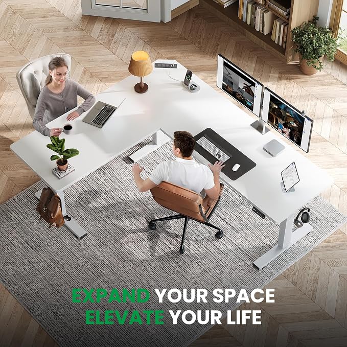 SIAGO 75x63 Inch L-Shaped Standing Desk with Charging Station Corner Desk | Adjustable L Shape Corner Computer Desk with Memory Controller, Splice Board Ergonomic Sit Stand Workstation for Home Office