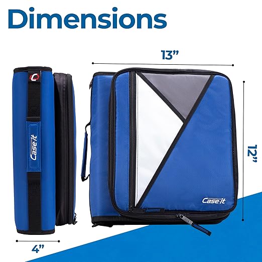 Case-it The Universal Zipper Binder - 2 Inch O-Rings Padded Pocket That Holds up to 13 Laptop/Tablet Multiple Pockets 400 Page Capacity Comes with Shoulder Strap Midnight Blue LT-007 (Pack of 6)