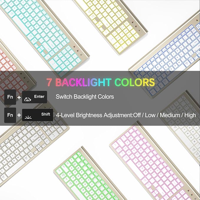 Wireless Backlit Keyboard and Mouse Ultra Slim Combo, TopMate - Gold White | 2.4G Silent Compact 2400DPI Mouse and Scissor Switch Keyboard Set, Batteries Included, for PC/Laptop/Windows/Mac/Gaming