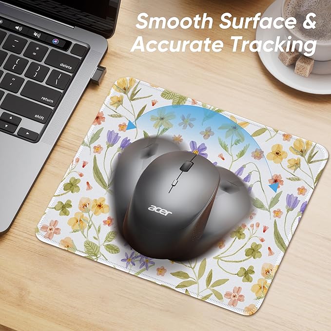 Premium Mouse Pad with Stitched Edges – 10.2 x 8.3 in | Smooth, Washable Mat with Non-Slip Base | Personalized Cute MousePads for Laptop, Computer, Office, Home (Pressed Flower Art)