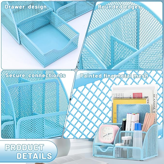13-in-1 Office Desk Organizer Set for Back to School Supplies Accessories | Organizer Set with Stapler and Tape Dispenser, Pen Holder, Scissors, Ruler, Hole Punch, 2 Pens & More Desk Supplies