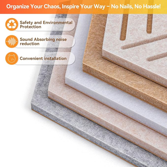 Large Felt Bulletin Cork Board Tiles for Office 15 x 13 inch, 10Pcs | Fully Self Adhesive Backing, 1300 g/m² High-Density Felt Hex Corkboards for Wall, Frameless, Peel & Stick, Modern, Decorative