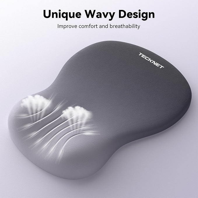 TECKNET Ergonomic Mouse Pad with Wrist Rest, Smooth Surface & Non-Slip Base | Memory Foam Mousepad with Wrist Support, Ergonomic Middle Concave for Laptop/PC, Pain Relief for Home Office Gaming, Gray