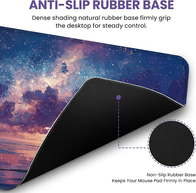 Aesthetic Desk Mat, Cute Luminous Rise Desk Pad Protector for Work & Decor, 31.5" x 11.8", Pretty Non-Slip Extended Mouse Pad for Office or Home