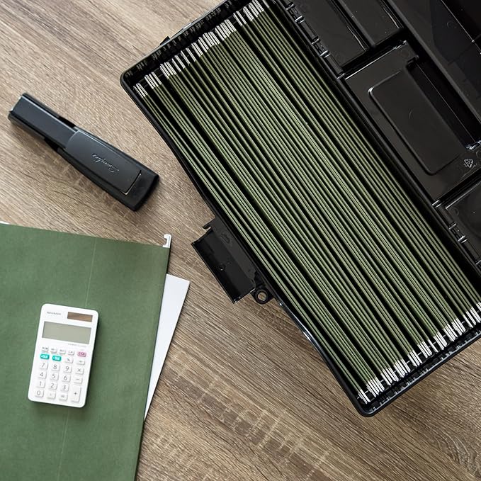 IRIS USA Slim Portable File Box Organizer with Lid, Letter Files, Black | Carry letter size files, folders and paperwork with a slim portable design and secure storage for everyday organization