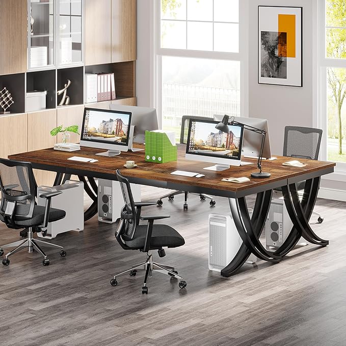 Tribesigns 2 Person Office Computer Desk, 78.7-Inch Extra Long Desk, Large Double Desk for Two People, Workstation Work Desk for Home Office with Stylish Legs (Brown)