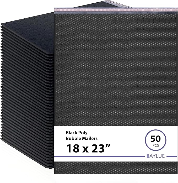 Black Bubble Mailers 18x23, Poly Padded Envelopes #9, 50 Pack | Holds Clothing & Bulk Items, Self-Seal Closure, Cushioned Protection, Water-Resistant Poly, Size #9
