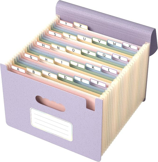ThinkTex Accordion File Organizer, 26 Pockets File Folders, Soft Violet | Monthly Bill Receipt Documents Organizer, A-Z Colorful Tabs, Letter/A4 Size for Classroom Office Organization Home Hospital