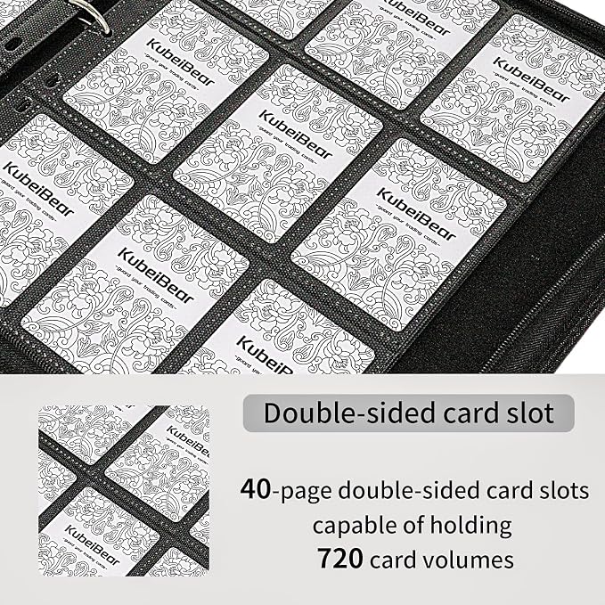 Card Binder – 720 Capacity, Zippered Trading Card Holder for MTG, Sports & Collectible Cards – Acid-Free, Durable & Travel-Friendly Storage (Black dots, 9 Pocke)