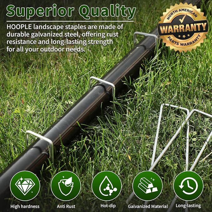 HOOPLE 4 Inch 100 Pack Galvanized Landscape Staples 12 Gauge Garden Stakes Landscaping Fabric Pins Anti-Rust Yard Stakes for Decoration Weed Barrier, Irrigation Tubing, Lawn Fabric & Greenhouse