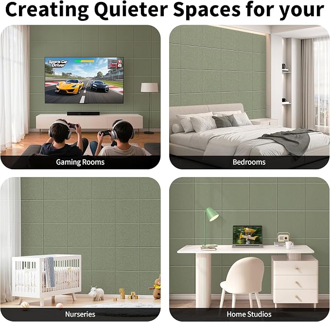 1/2'' Thick Felt Bulletin Cork Board Tiles for Walls Self Adhesive | Frameless Corkboard Alternative, 1700g/m² Dense Felt Board Squares, Renter Friendly, Removable, Sage, 8 Pack 12x12 in