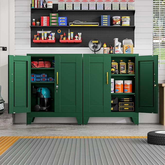 36" Metal File Storage Cabinet with Lock,Steel Locker Organizer, Office File Cabinet with 2 Doors and 2 Adjustable Shelves,Outdoor Tool Garage Cabinets for Home Office,Gym,School,Warehouse(Green)