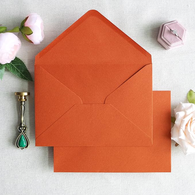 PONATIA 50 PCS/Pack A7 Envelopes, 5.25 x 7.25'' Burnt Orange 5x7 Envelopes, Perfect For Wedding Invitation Cards, Christmas Gift Cards Envelopes, Acrylic Invitations, Photos