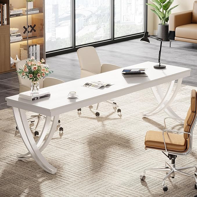 Tribesigns 2-Person Office Computer Desk, 78.7-Inch Extra Long Desk, Large Double Writing Desk for Home Office, Workstation Work Desk for Two People with Stylish Legs (White)