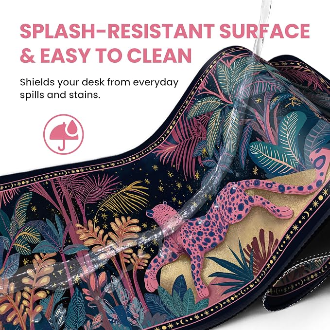 Aesthetic Desk Mat, Cute Midnight Jungle Desk Pad Protector for Work & Decor, 35.4" x 15.7", Pretty Non-Slip Extended Mouse Pad for Office or Home