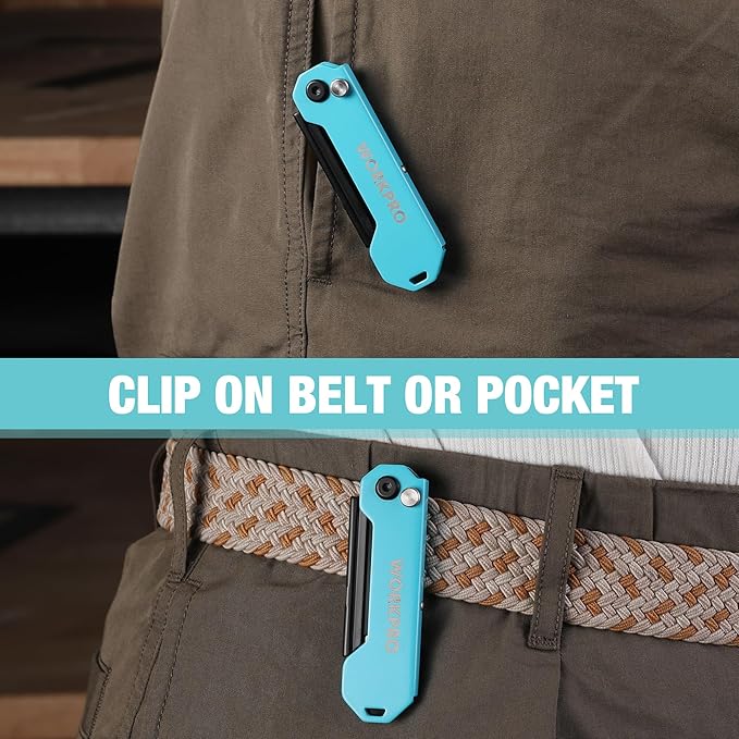 WORKPRO EDC Folding Utility Knife, Mini Box Cutter with Quick Open Axis Lock, Quick Change Blade Razor Knife, Foldable Small Pocket Knife with Belt Clip