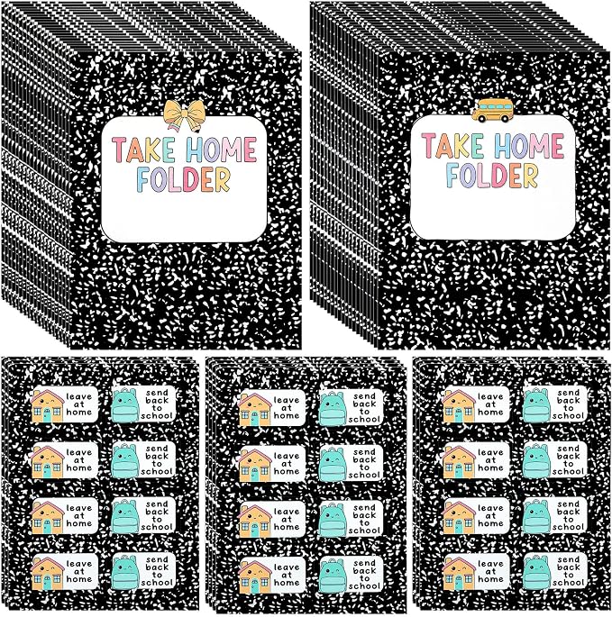 Gueevin 40 Set Student Homework Folder Labels for Composition Notebook Homework Take Home Folder Covers Label with Leave at Home, Send Back to School Sticker Thermal Printed for Office Classroom