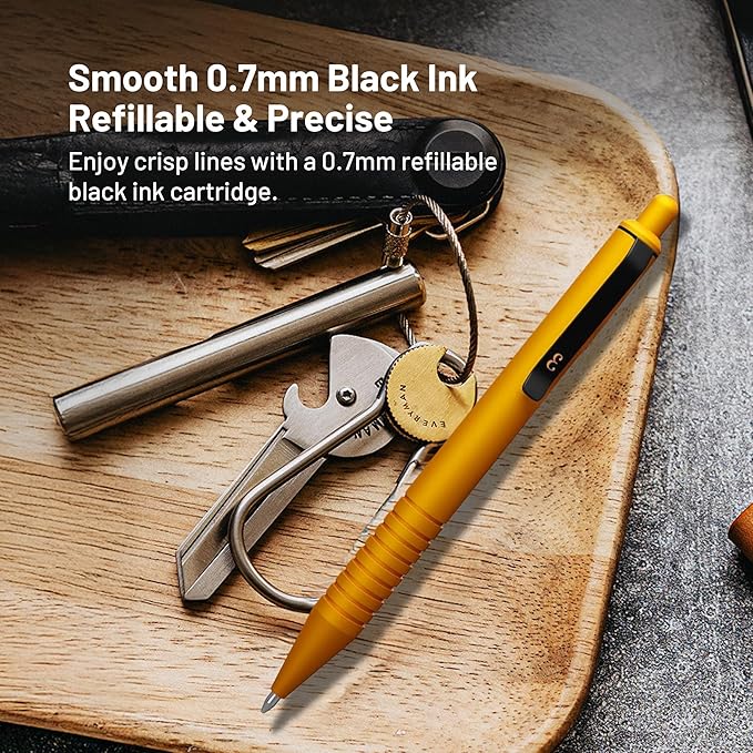 Everyman Amber Super Matte Mini Click Pen | Compact Refillable 0.7mm Gel Pen with Premium Grip | Pocket-Size Metal EDC Pen for Travel, Office, Journaling & Everyday Writing