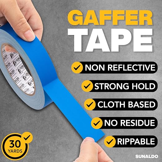 Gaffers Tape (1" x30 Yards) Heavy Duty, Easy Rip, No Residue | Blue | Professional Grade Floor Tape for Electrical Cords, Matte Finish Non Reflective, Weather Resistant